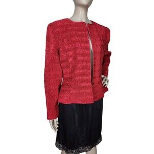 Lillie Rubin Vintage 90s Red Open Front Pleated High Shoulder Jacket Large NEW